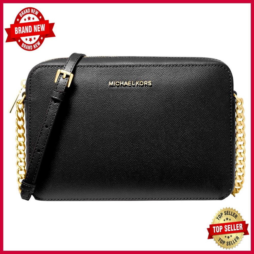 Large Saffiano Leather Crossbody Bag With Adjustable Strap And Pockets